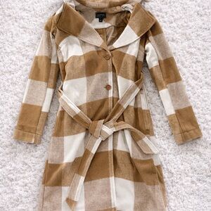 G by Giuliana Black Label Plaid Trench Coat Tan White XS